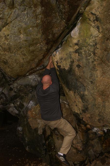 Rick climbing up the Bowder Stone Rick climbing up the Bowder Stone