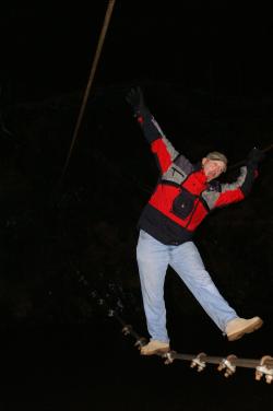 Rick, falling off the rope bridge