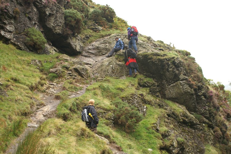 Climbing down the path